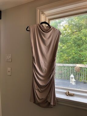 Aritzia Sleeveless Draped Midi Dress in Taupe